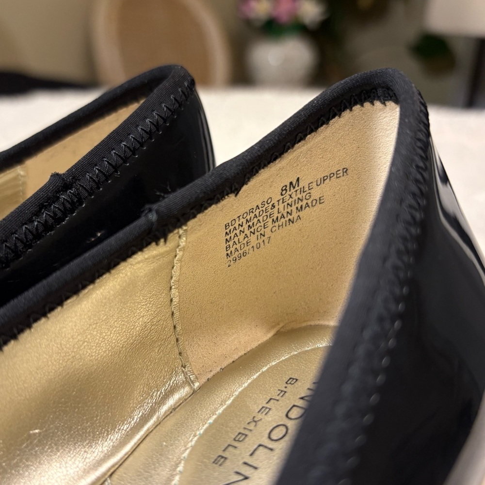 Bandolino Black Patent Wedge Pumps with Champagne Gold Detail - Picture 7 of 12